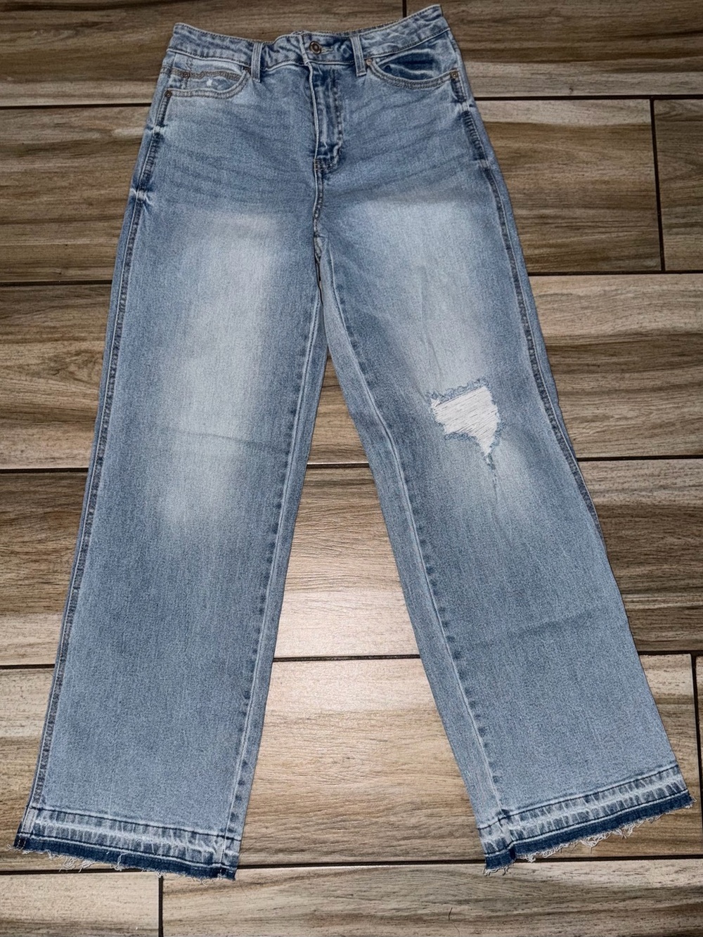 Celebrity Pink Light Blue Distressed Wide-Leg Jeans
